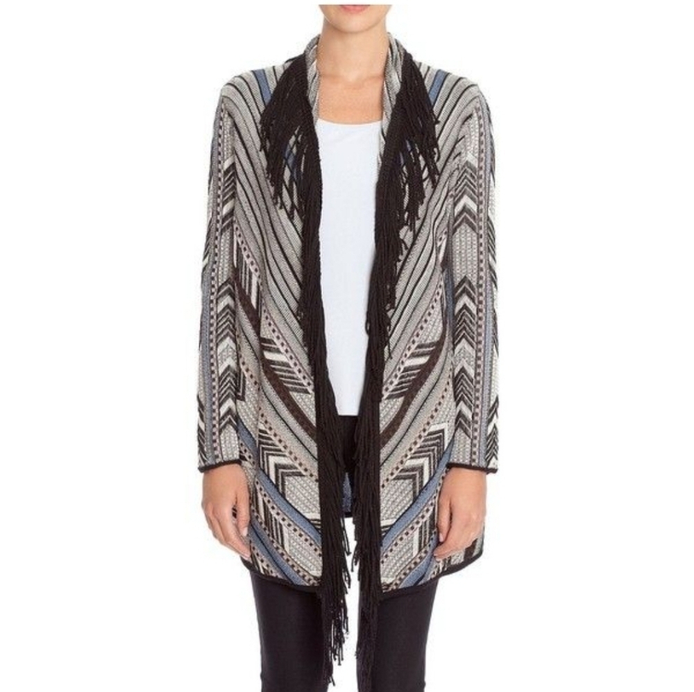 Nic+Zoe Women Cardigan Open Front Fringe  Aztec Boho sweater plus size 2X